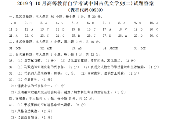 2019年10月古代文学史(二)历年真题(图8) image.png