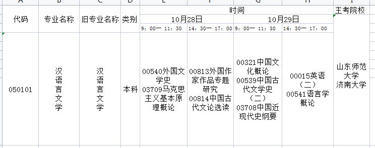2023年10月山东自考汉语言文学专业本科开考科目及考试时间(图1) 汉语言.jpg