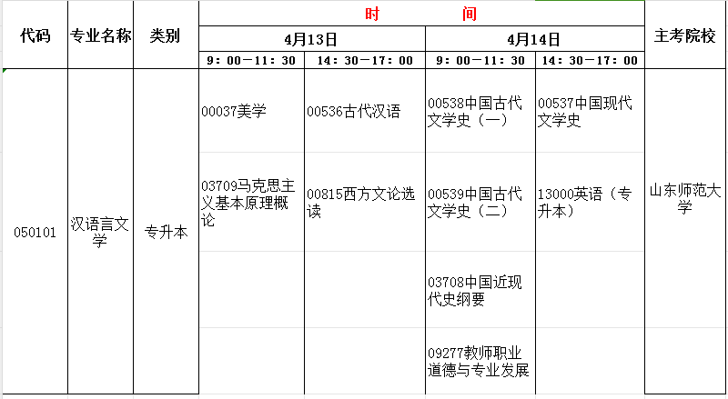 2024年4月山东自考汉语言文学(本)开考科目及考试时间(图1) 汉语言.jpg