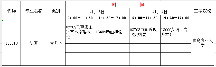 2024年4月山东自考动画(本)开考科目及考试时间(图1) 动画.jpg