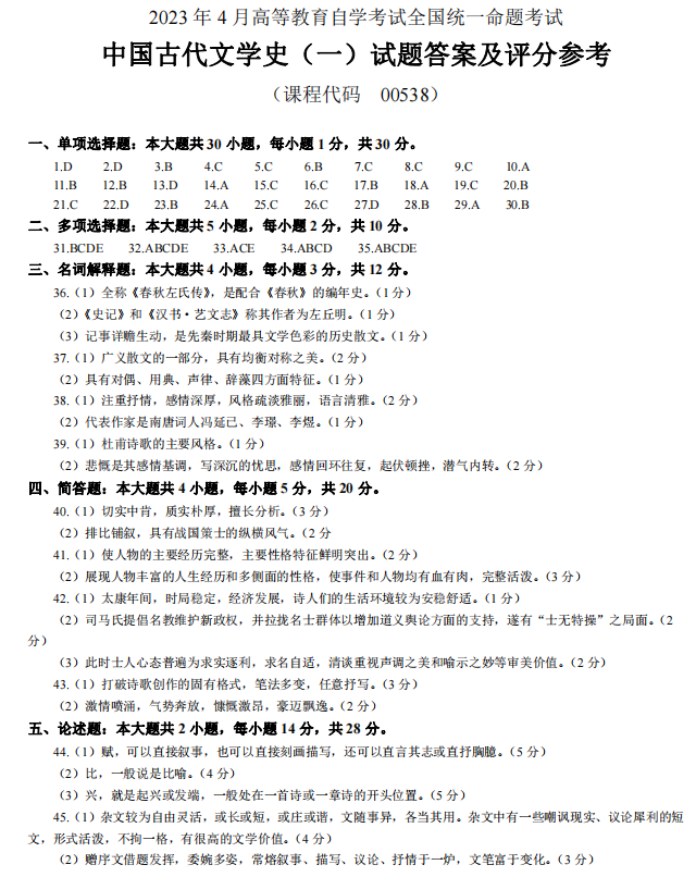 2023年4月自考中国古代文学史(一)真题及答案(图5) 5.jpg