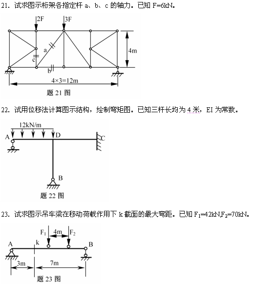全国2007年7月高等教育自考结构力学(一)试(图6) 全国2007年7月高等教育自考结构力学(一)试(图6)