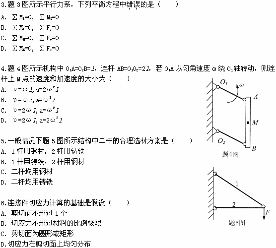 全国2009年1月高等教育自考工程力学(一)试题(图2) 全国2009年1月高等教育自考工程力学(一)试题(图2)