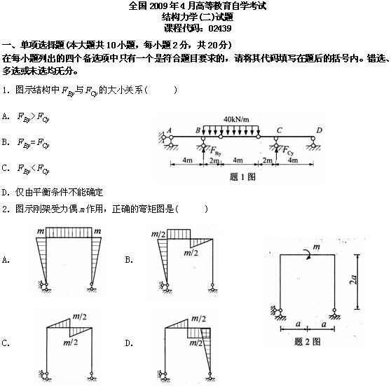全国2009年4月高等教育自考结构力学(二)试题(图1) 全国2009年4月高等教育自考结构力学(二)试题(图1)