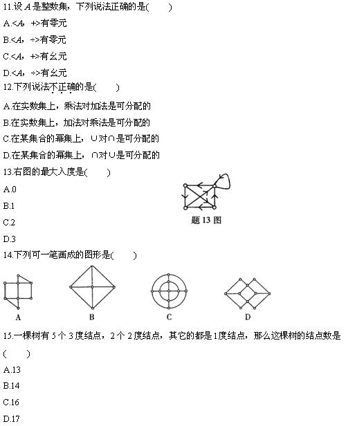 全国2010年4月高等教育自考离散数学试题(图4) 全国2010年4月高等教育自考离散数学试题(图4)