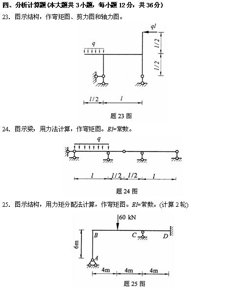 全国2010年4月高等教育自考结构力学(一)试(图12) 全国2010年4月高等教育自考结构力学(一)试(图12)