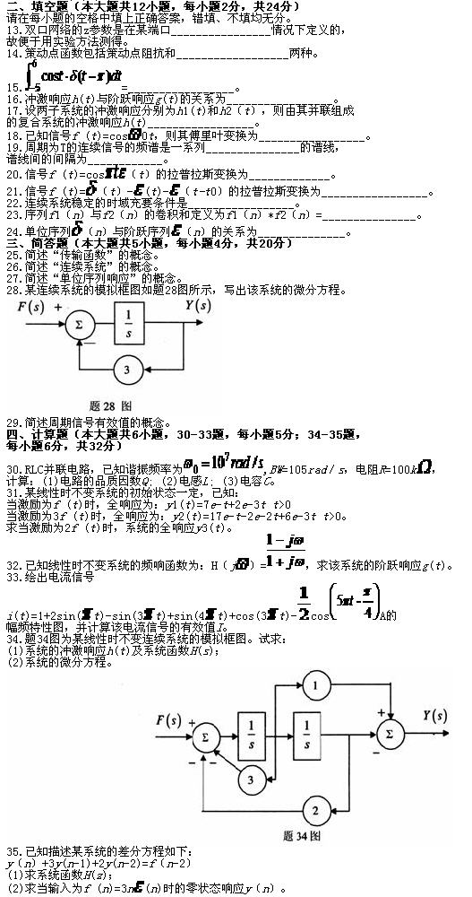 全国2010年7月高等教育自考信号与系统试题(图2) 全国2010年7月高等教育自考信号与系统试题(图2)