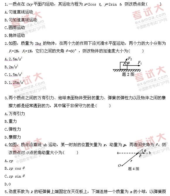 全国2010年10月高等教育自考物理(工)试题(图1) 全国2010年10月高等教育自考物理(工)试题(图1)