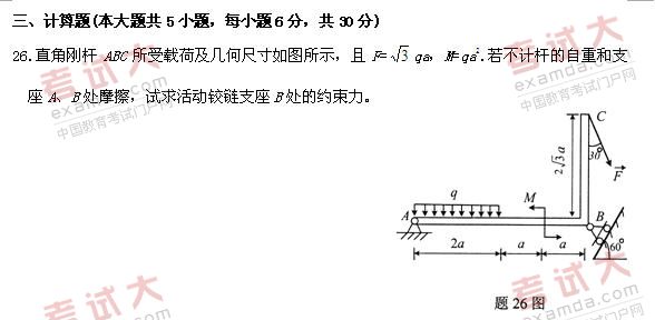 全国2010年10月高等教育自考工程力学(一)试题(图5) 全国2010年10月高等教育自考工程力学(一)试题(图5)