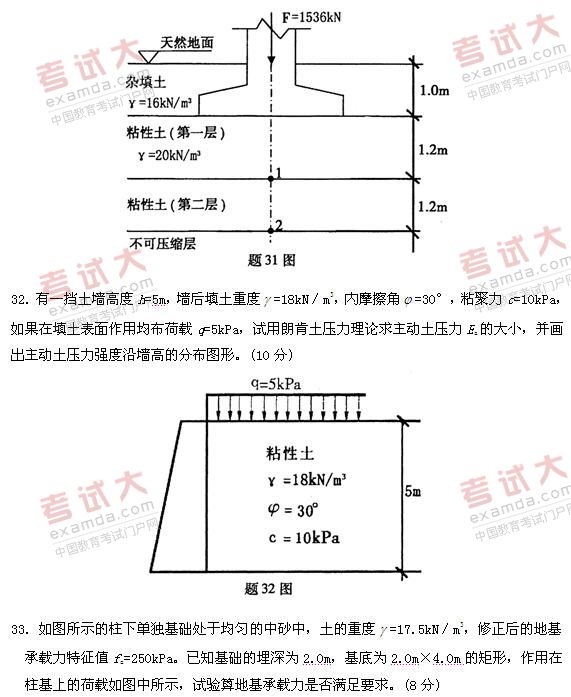 全国2011年1月高等教育自考土力学及地基基础(图4) 全国2011年1月高等教育自考土力学及地基基础(图4)